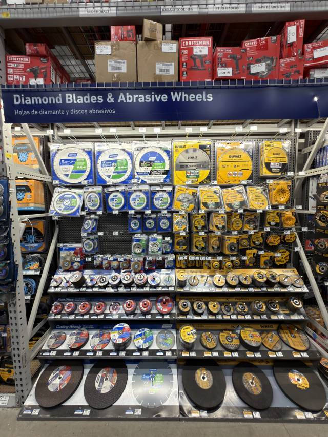 Lowe's — Aisle  · Bay  (Power Tool Accessories - Diamond Blades & Abrasive Wheels)