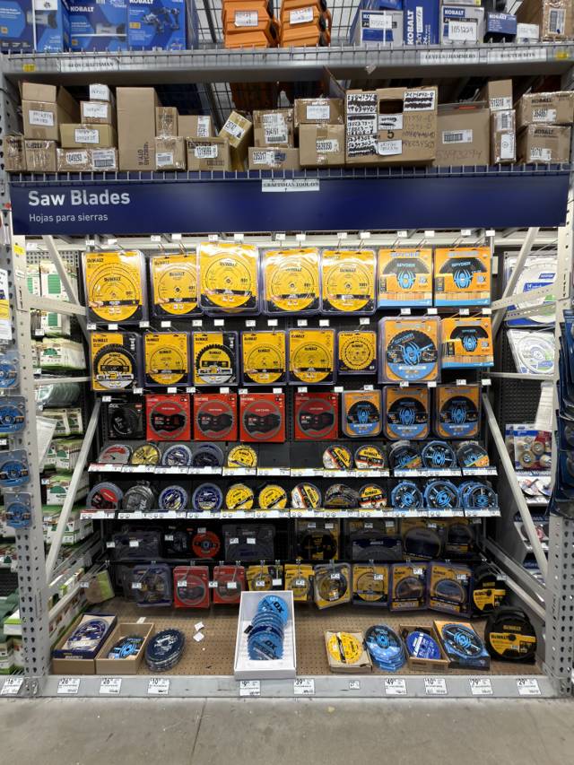 Lowe's — Aisle  · Bay  (Power Tool Accessories — Saw Blades)